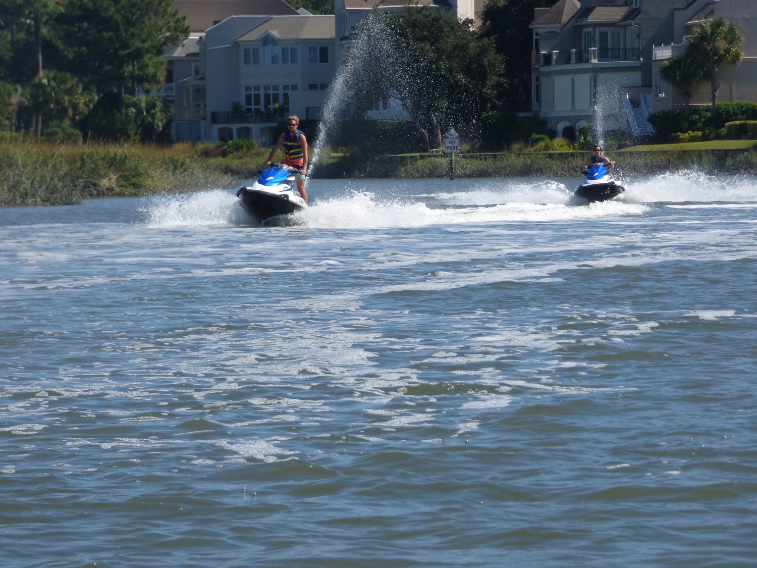 JetSkiRentalwithIslandHeadWatersports Two Jet skis out on the water